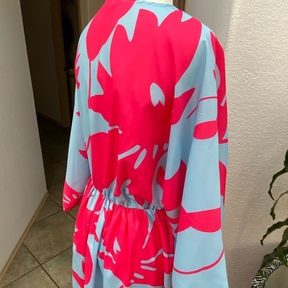 Caftan Maxi‎ Tunic Blue and Pink Floral Print Dress Small - Picture 12 of 15